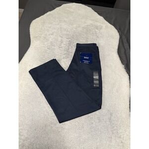 New Basic Editions Mens Navy Blue Khaki Pants Size 32x32 Uniform Work Wrinkle Re